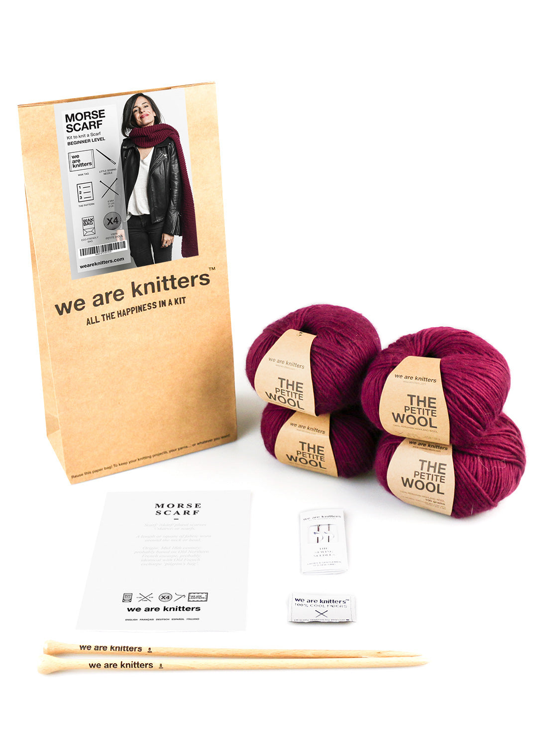 2 Kits Bundle | Knitting Stitch Sampler Kit Make your first Snood + Morse Scarf - Yummy Yarn Fine Version